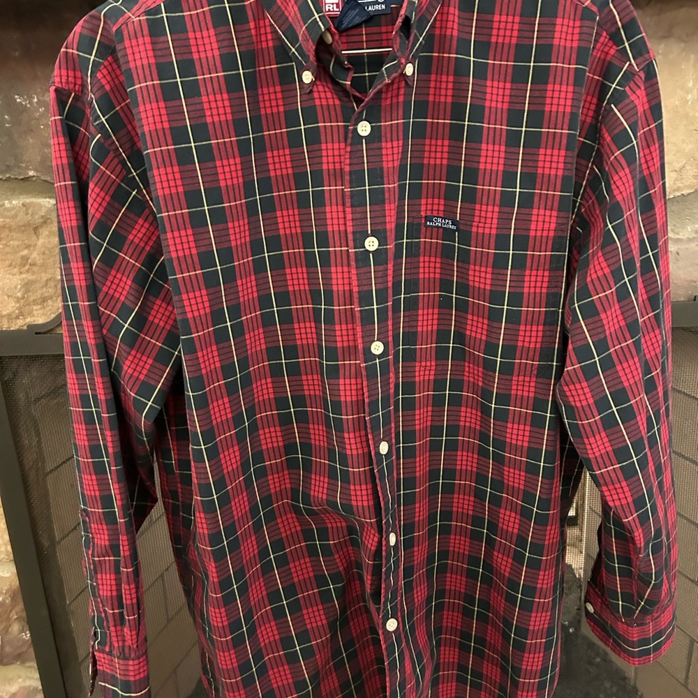 Ralph Lauren Red and Black Casual Button Down Shirt L-no flaws-Chaps